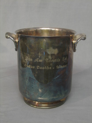 A silver plated twin handled wine cooler engraved Ladies Double Winner 1984