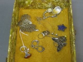 A collection of silver, marcasite and enamel set costume jewellery