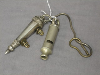 A Victorian Light Infantry Officer's cross belt whistle together with a Police style whistle marked J Hudson Birmingham 1916