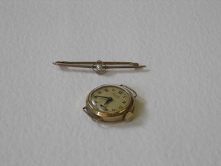 A lady's Avia wristwatch contained in a 9ct gold case, together with a bar brooch set a pearl