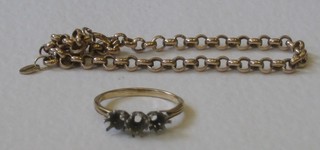 A gold belcher link bracelet (f), together with a gold ring mount