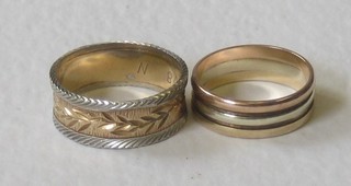 A 9ct 2 colour gold wedding band and 1 other wedding band