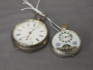 A Waltham silver open faced pocket watch and a Continental silver open faced pocket watch with visible escapement