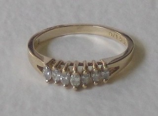 A 14ct yellow gold dress ring set 6 marquise cut diamonds, approx 0.28ct