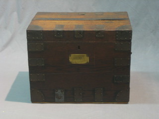 A Victorian oak and iron bound silver box with iron handles, having a brass plate marked Captain R Gosling 21"