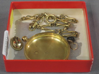 A gilt metal double Albert watch chain and a gilt metal watch case
