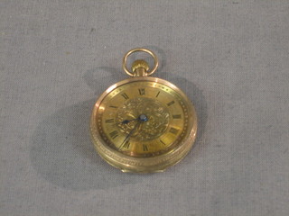 A Continental open faced pocket watch contained in a gold case