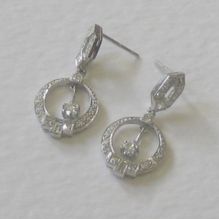 A pair of Art Deco style white gold earrings set diamonds, approx 1.20ct