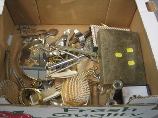 A small collection of costume jewellery, dressing table implements, opera glasses etc