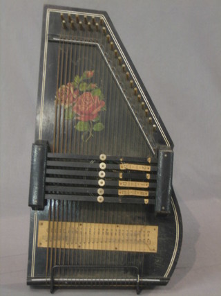 A black painted Zither decorated a rose 18"