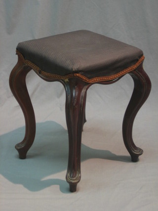 A Continental mahogany show frame stool, raised on cabriole supports 12"