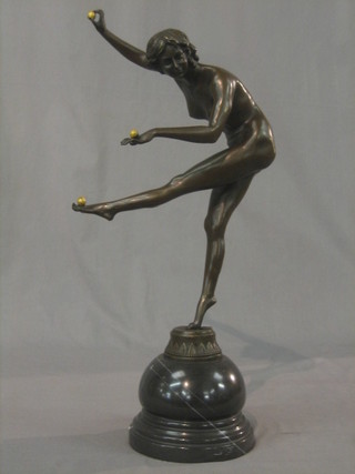 A reproduction Art Deco bronze figure of a standing naked lady 20"