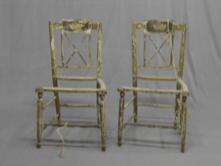 A pair of 19th Century French painted bar back salon chairs (require some attention)