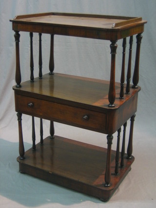 A Victorian mahogany 3 tier what-not, with three quarter gallery, fitted a drawer 24"