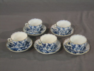 5 "Meissen" cups and saucers, the base with crossed sword mark and impressed 88