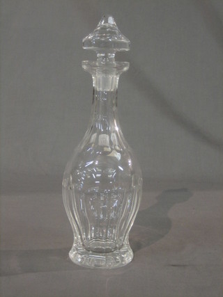 A cut glass mallet shaped decanter and stopper 13"