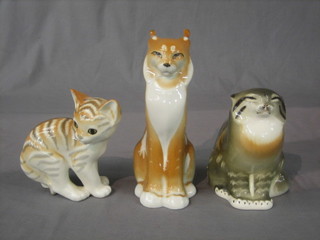 A Soviet Russian figure of a seated walking cat 5" and 2 other Soviet Russian figures of cats