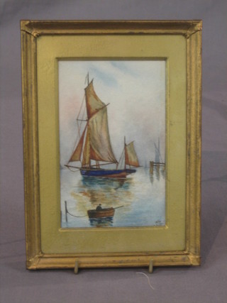 Watercolour drawing "Study of a Barge" monogrammed NC 16,  4 1/2" x 3"