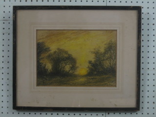 Impressionist watercolour drawing "Sunset" indistinctly signed to bottom right hand corner 7" x 10"