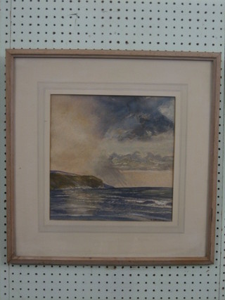 S Lawson, watercolour "Evening Light Over the Western Headland" 11" x 11"