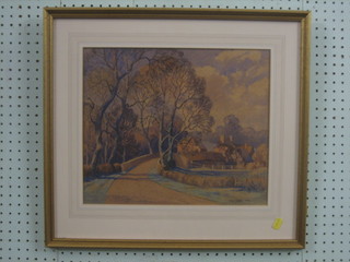Leonard W Pike, watercolour drawing "Cloud Shadows" the reverse with RBA label 12" x 15"