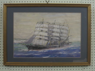 A F Kennedy, watercolour drawing "Three Masted Merchant Ship" 12" x 18" signed and dated 1963