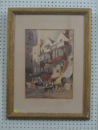 N Rhebes Hall, watercolour drawing "Fleet Street" 13" x 9 1/2"