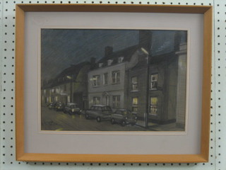 Pastel drawing "Night Street Scene" indistinctly signed and dated '63 9" x 13"