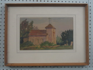 J Eatoch, watercolour drawing "St Botolphs Church, Coombes Nr Steyning" 6 1/2" x 11"
