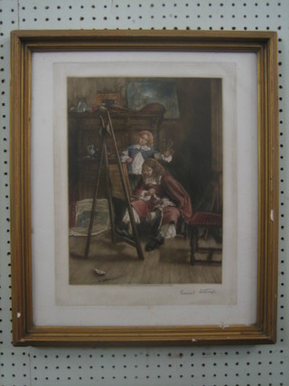 A mezzotint engraving "Artist" 13" x 10" signed in the margin