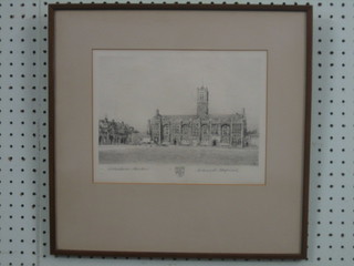 W Hester, etching "Christs Hospital School" 8" x 10 1/2" with blind proof stamp