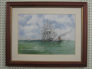 Ran Netharcolt, watercolour "The Clipper Montrose Leaving Liverpool 1890" 11" x 16"