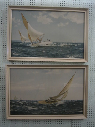 2 coloured yacht racing prints "A Winning Jack and Neck and Neck" 16" x 24"