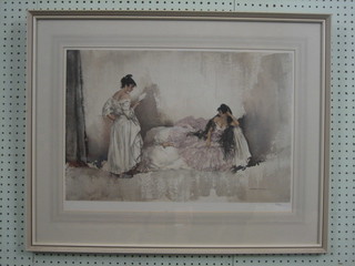 After Sir William Russell Flint, limited edition coloured print "Seated Lady" 14" x 23" with blind fret work stamp