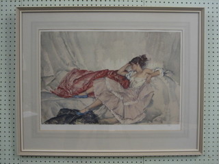 After Sir William Russell Flint, limited edition coloured print "Reclining Lady" 15" x 22"