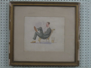 Watercolour drawing "Seated Lieutenant with Pint of Beer" 9 1/2" x 11"