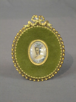 A reproduction portrait miniature of a Noble Lady, contained in a gilt frame