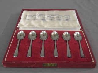 A set of 6 silver Old English pattern teaspoons, each with a different assay office, London, Birmingham, Sheffield, Chester, Glasgow and Edinburgh 1954, 2 ozs, cased