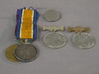 A pair British War medal and Victory medal to 166078 Pte. A Botwright 19th London Regt. together with 2 Edward VII School Attendance medals and a coin bridge