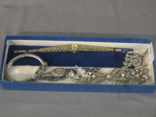A lady's silver and marcasite set wristwatch, other cocktail wristwatches and and items of marcasite