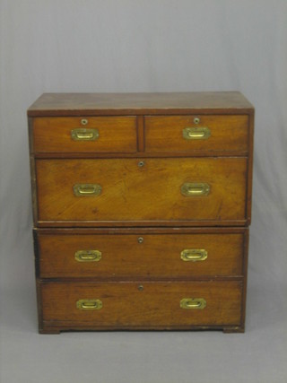 A 19th Century mahogany military chest with counter sunk brass handles, fitted 2 short and 3 long drawers 35"