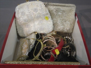 6 various evening bags and a collection of costume jewellery