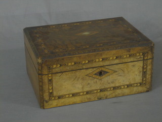 A 19th Century rectangular walnut inlaid trinket box with hinged lid 12"
