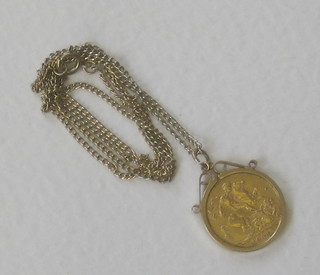 An Edward VII 1904 sovereign mounted as a pendant, hung on a fine gold chain