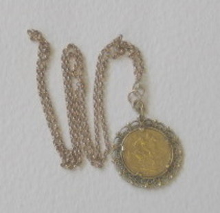 An 1890 Victorian sovereign mounted as a pendant hung on a fine gold chain