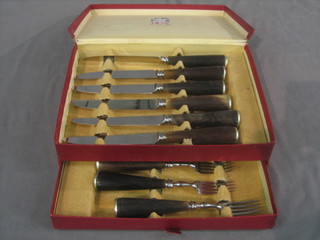 A set of 6 stag horn handled steak knives by Souther & Richardson