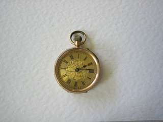 A lady's fob watch contained in an 18ct gold case