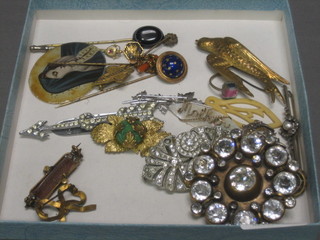 6 various stick pins and a collection of costume jewellery