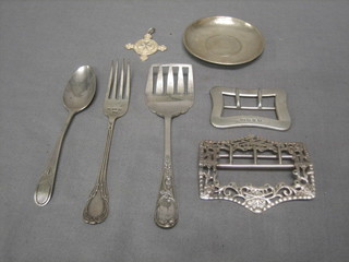 2 silver buckles, an Eastern silver dish etc