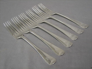 6 Georgian Old English pattern table forks, London 1805, 13 ozs